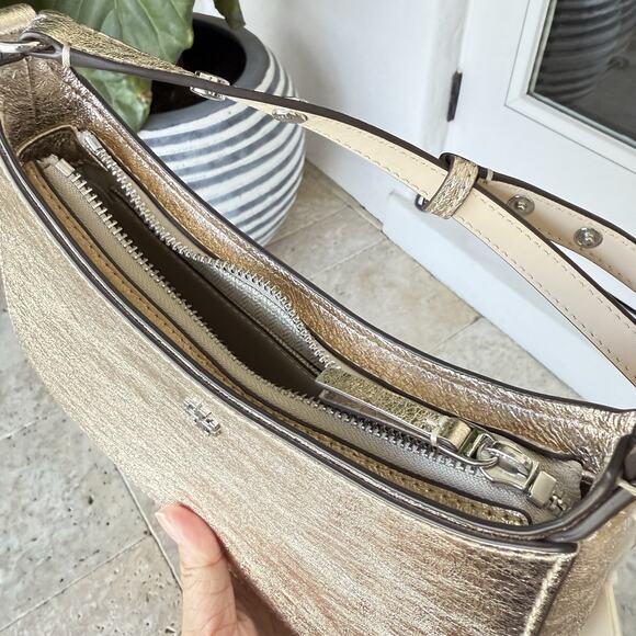 Tory Burch 159158 Emerson Metallic White Gold Refined Leather Shoulder Handbag - Picture 13 of 16